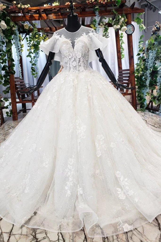 Off Shoulder Princess Ballgown Lace Wedding Dress With Tiered Tulle Lace  Appliques And Sweep Train Elegant Bridal Gop From Allanha, $175.18 |  DHgate.Com